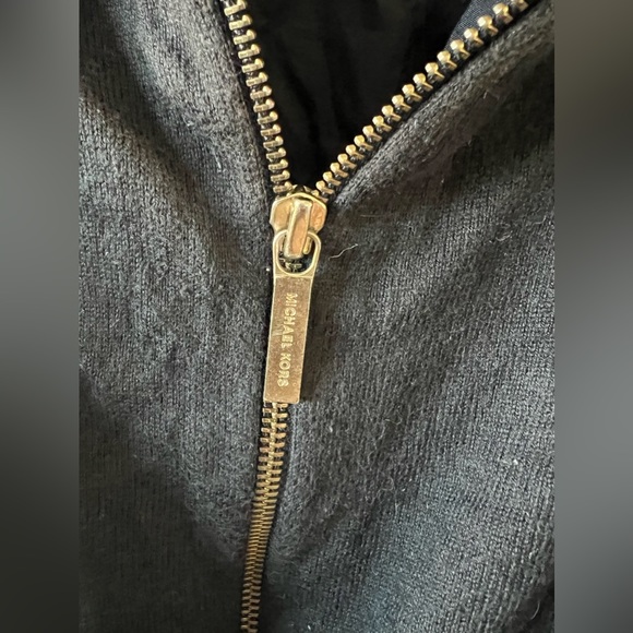 Michael Kors Gold Sequin Black Zip Cardigan, Size Small - Picture 4 of 7